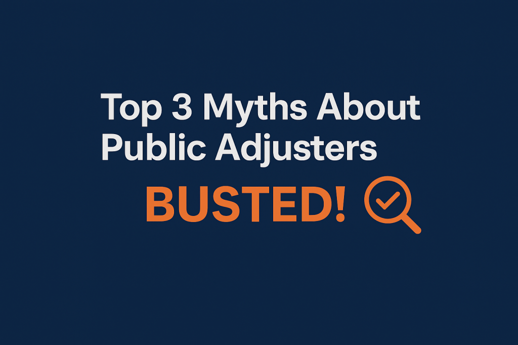 Graphic stating Top 3 Myths About Public Adjusters Busted!