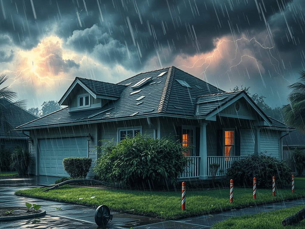 storm damaged house